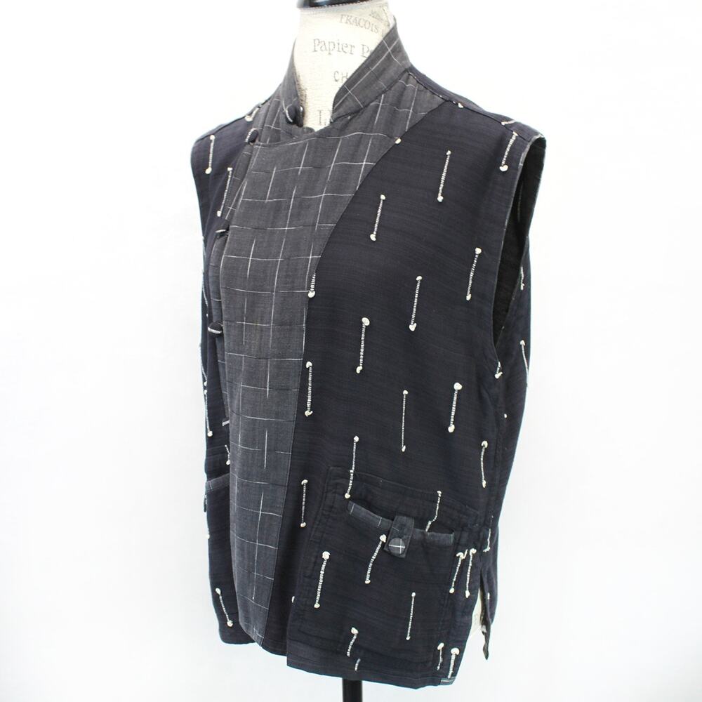Nadya hand made artisian oriental collar top blouse vest 1 small Slits Pockets